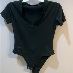 Black V-neck Bodysuit